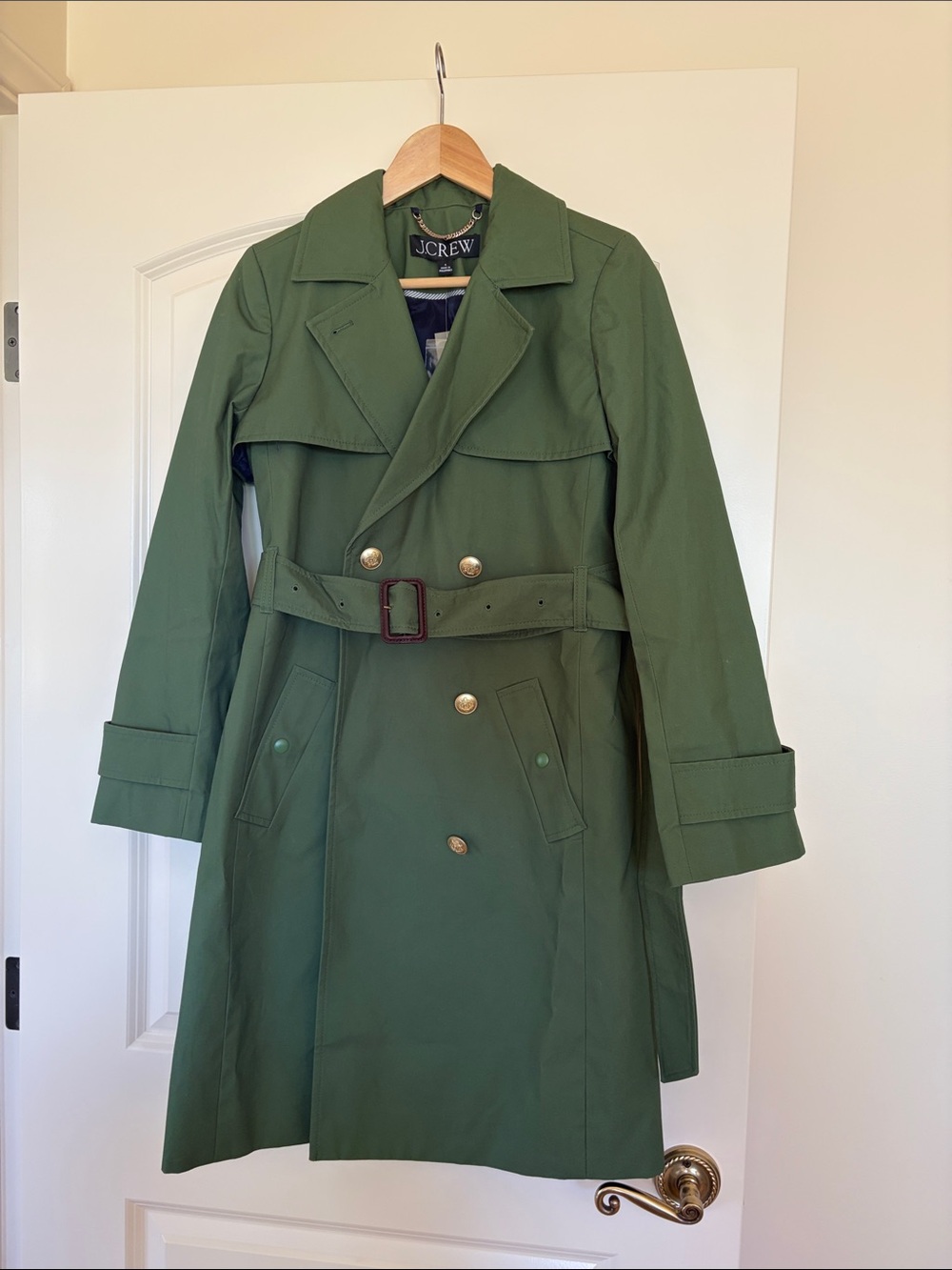NWT J. Crew Olive Green Double-Breasted Trench Coat with Belt